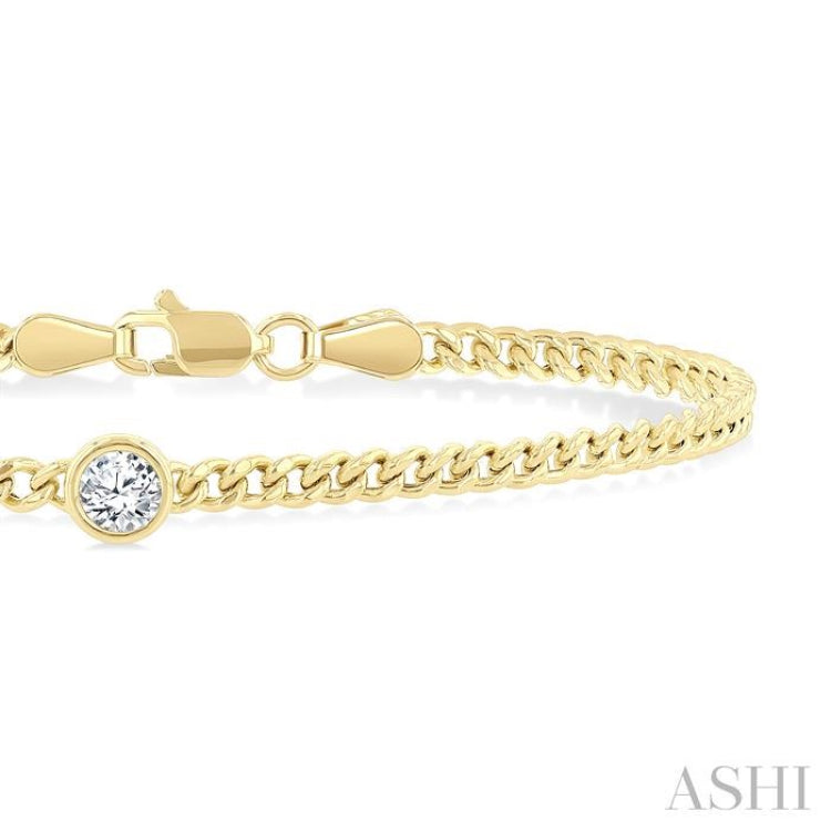 1/4 Ctw Round Cut Diamond Curb Link Bracelet in 14K Yellow Gold