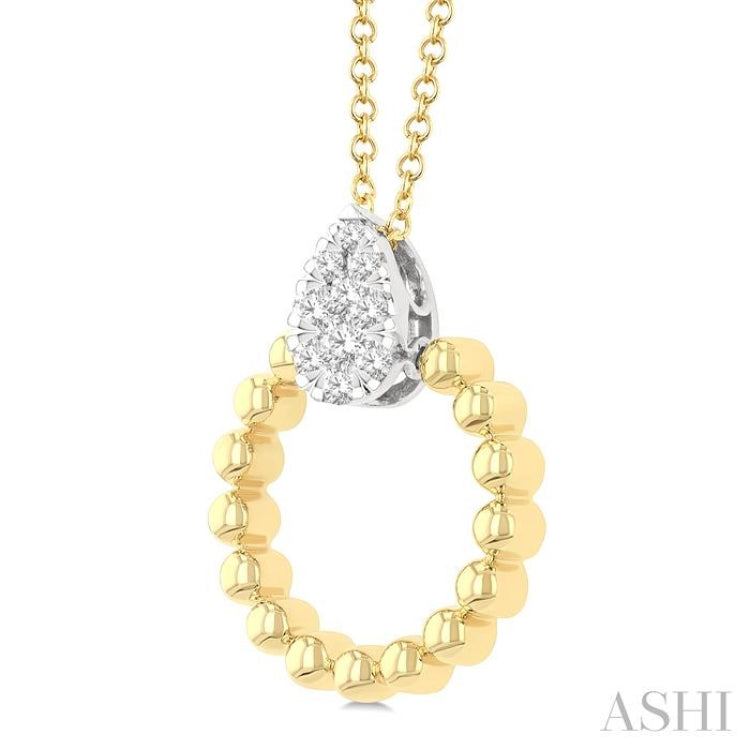 1/6 Ctw Round Cut Diamond Bead Shank Pear Shape Lovebright Pendant With Chain in 10K Yellow and White Gold