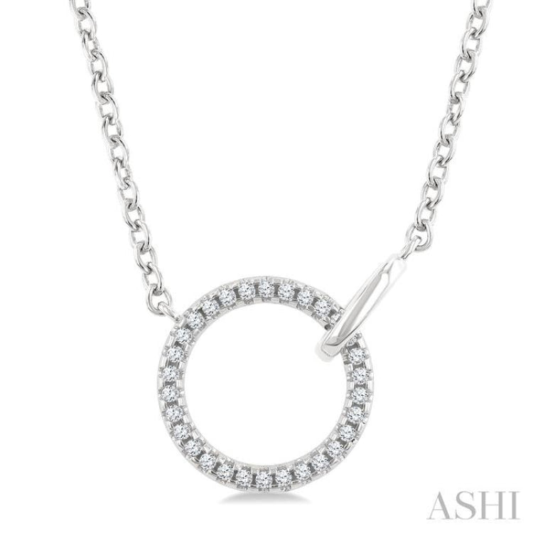 1/10 Ctw Round Cut Diamond Interlocked Circle Fashion Petite Pendant With Chain in 10K White Gold