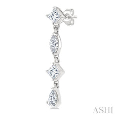 1/2 Ctw Mixed Cut Diamond Fashion Long Earrings in 14K White Gold