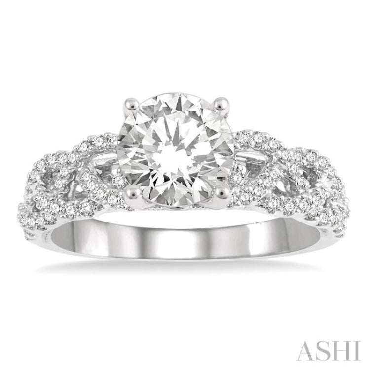 1/3 Ctw Loose Plaited Shank Round Cut Diamond Semi-Mount Engagement Ring in 14K White Gold