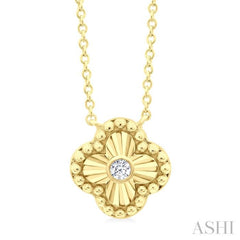 1/50 Ctw Fluted Texture Clover Bead Round Cut Diamond Fashion Pendant With Chain in 10K Yellow Gold