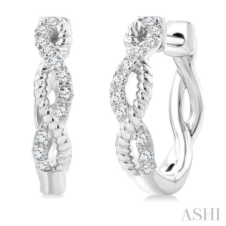 1/4 Ctw Split & Twisted Rope and Round Cut Diamond Huggie Petite Earrings in 10K White Gold