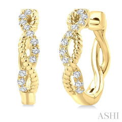 1/4 Ctw Split & Twisted Rope and Round Cut Diamond Huggie Petite Earrings in 10K Yellow Gold