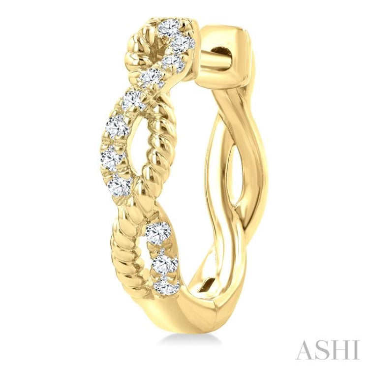 1/4 Ctw Split & Twisted Rope and Round Cut Diamond Huggie Petite Earrings in 10K Yellow Gold
