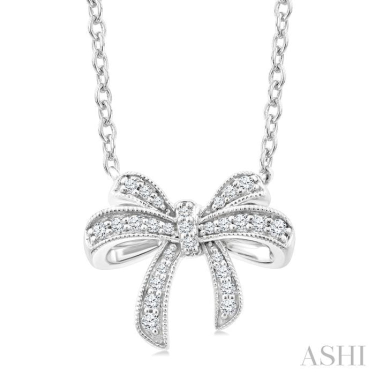 1/6 Ctw Bow Round Cut Diamond Petite Fashion Pendant With Chain in 10K White Gold