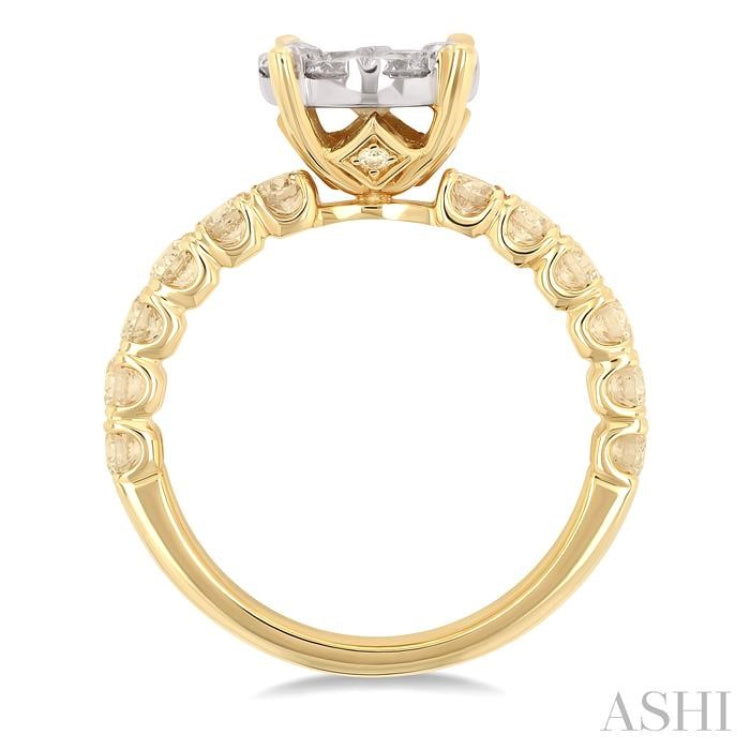 1 1/2 Ctw Lovebright Circular Shaped Round Cut Diamond Engagement Ring in 14K Yellow and White Gold