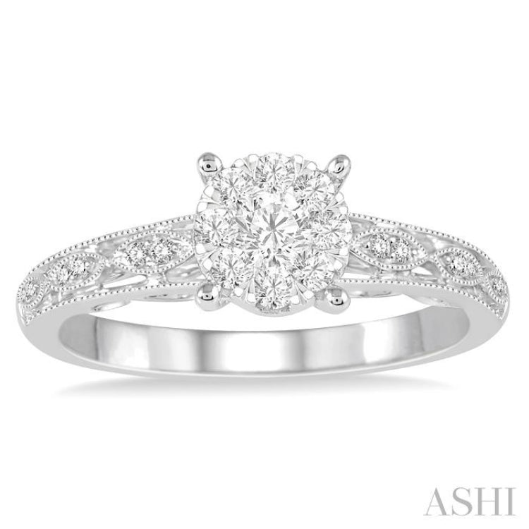 1/3 Ctw Round Cut Diamond Lovebright Engagement Ring in 14K White Gold