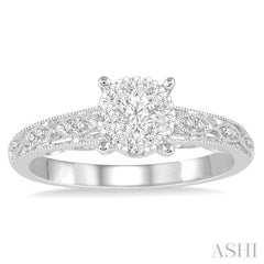 1/3 Ctw Round Cut Diamond Lovebright Engagement Ring in 14K White Gold