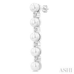 4MM Cultured Pearl and 1/4 Ctw Round Cut Diamond Fashion Earrings in 14K White Gold