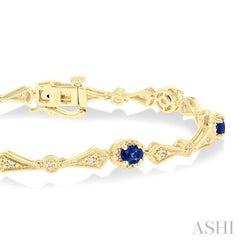 4X3 MM Oval Cut Sapphire 1/10 Ctw and Round Cut Diamond Precious Bracelet in 10K Yellow Gold