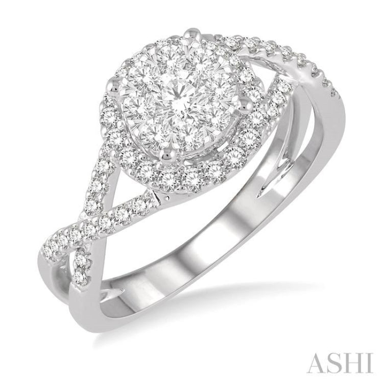 3/4 Ctw Lovebright Round Cut Diamond Engagement Ring in 14K White Gold