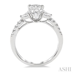 7/8 Ctw Pear & Round Cut Diamond Engagement Ring With 1/2 Ct Pear Cut Center Stone in 14K White Gold