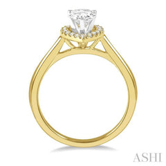 1/3 Ctw Round Cut Diamond Halo Engagement Ring With 1/4 Ct Pear Cut Center Stone in 14K Yellow and White Gold