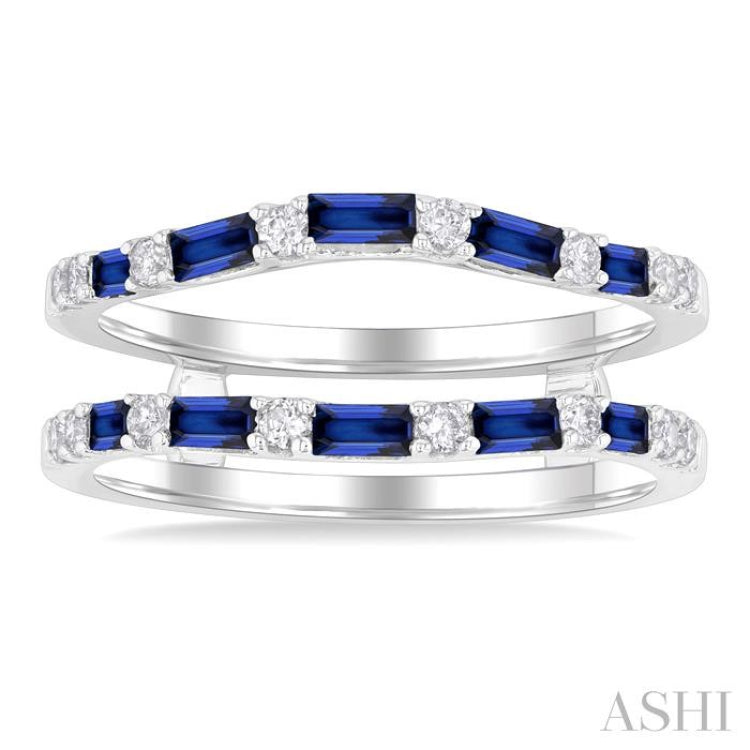 2.1x1.4, 2.9x1.5 & 3.1x1.5 MM Baguette Cut Sapphire and 1/5 Ctw Round Cut Diamond Precious Insert Ring in 14K White Gold