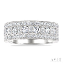 1 1/10 Ctw Channel Round Cut Diamond Wedding Band in 14K White Gold