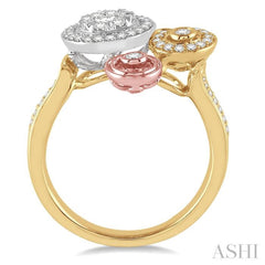 5/8 Ctw Round Cut Diamond Lovebright Fashion Ring in 14K Tri Color Gold