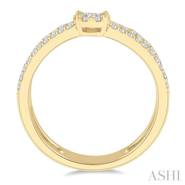 1/3 Ctw Twin Band Round Shape Lovebright Round Cut Diamond Fashion Ring in 14K Yellow and White Gold