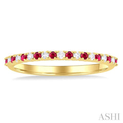 1.35 MM Round Shape Ruby and 1/10 Ctw Petite Round Cut Diamond Precious Stack Band in 10K Yellow Gold