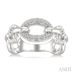 1/10 Ctw Round Cut Diamond Bold Oval Shape Rope Link Ring in Sterling Silver