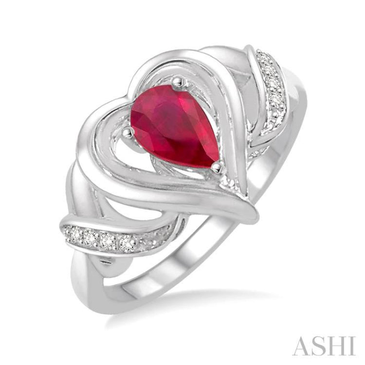 6x4 MM Pear Shape Ruby and 1/50 Ctw Round Cut Diamond Ring in Sterling Silver