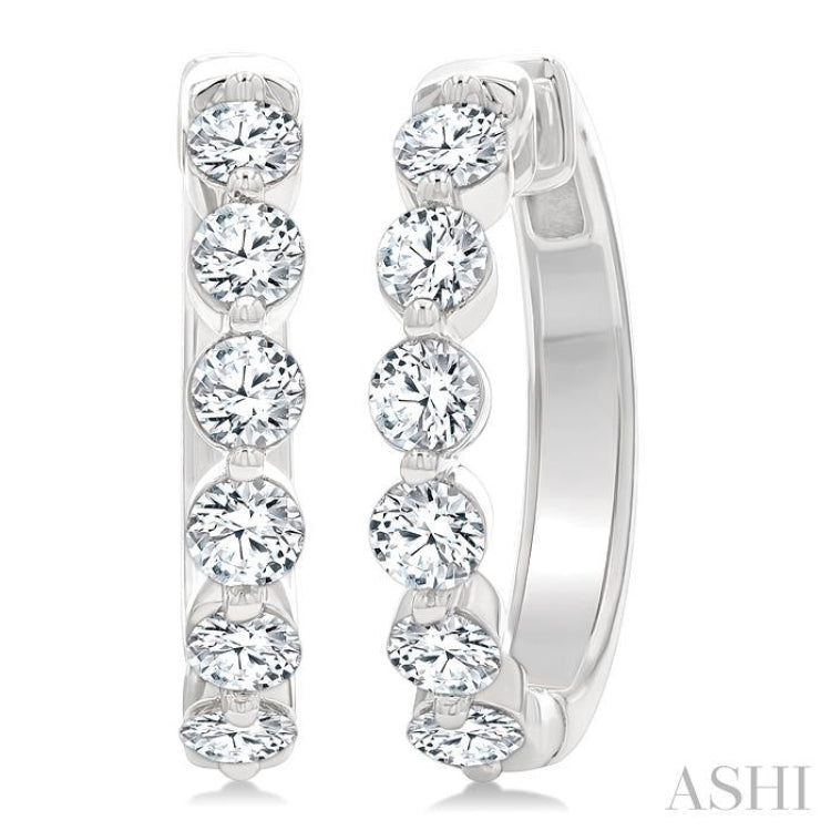 1 1/2 Ctw Prong Set Round Cut Diamond Hoop Earrings in 14K White gold
