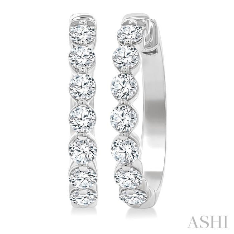 2 Ctw Prong Set Round Cut Diamond Hoop Earrings in 14K White gold