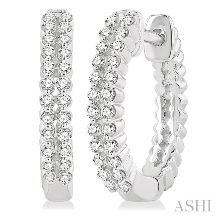 1/4 Ctw Petite Twin Row Round Cut Diamond Fashion Huggies in 10K White Gold