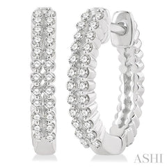 1/4 Ctw Petite Twin Row Round Cut Diamond Fashion Huggies in 10K White Gold
