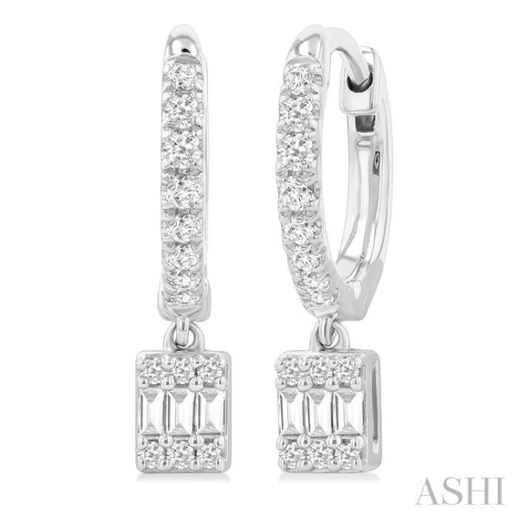 1/3 Ctw Petite Rectangle Shape Fusion Diamond Fashion Huggies in 10K White Gold