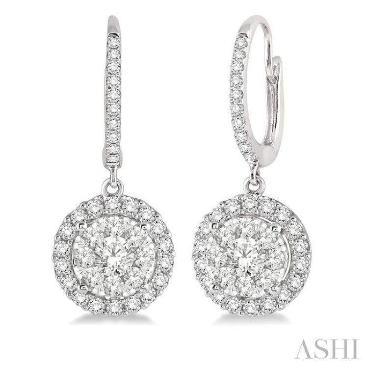 1 Ctw Round Cut Diamond Lovebright Earrings in 14K White Gold