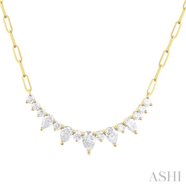 1 Ctw Smile Graduated Pear and Round Cut Diamond Paperclip Necklace in 14K Yellow Gold