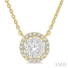 1/3 Ctw Circular Round Cut Diamond Lovebright Pendant With Chain in 14K Yellow and White Gold