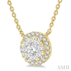 1/3 Ctw Circular Round Cut Diamond Lovebright Pendant With Chain in 14K Yellow and White Gold