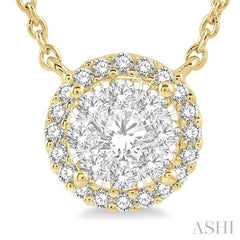 1/3 Ctw Circular Round Cut Diamond Lovebright Pendant With Chain in 14K Yellow and White Gold