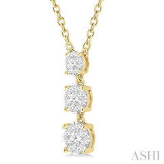 1/3 Ctw Round Cut Lovebright Diamond Layered Pendant With Chain in 14K Yellow Gold