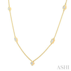 1/2 Ctw Bezel Set Mixed Cut Diamond Station Necklace in 14K Yellow Gold