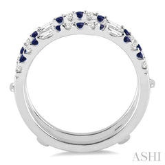 1.55 MM Sapphire and 1/3 Ctw Round Cut Diamond & Baguette Precious Insert Ring in 14K White Gold