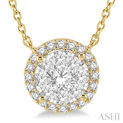 1/2 Ctw Circular Round Cut Diamond Lovebright Pendant With Chain in 14K Yellow and White Gold