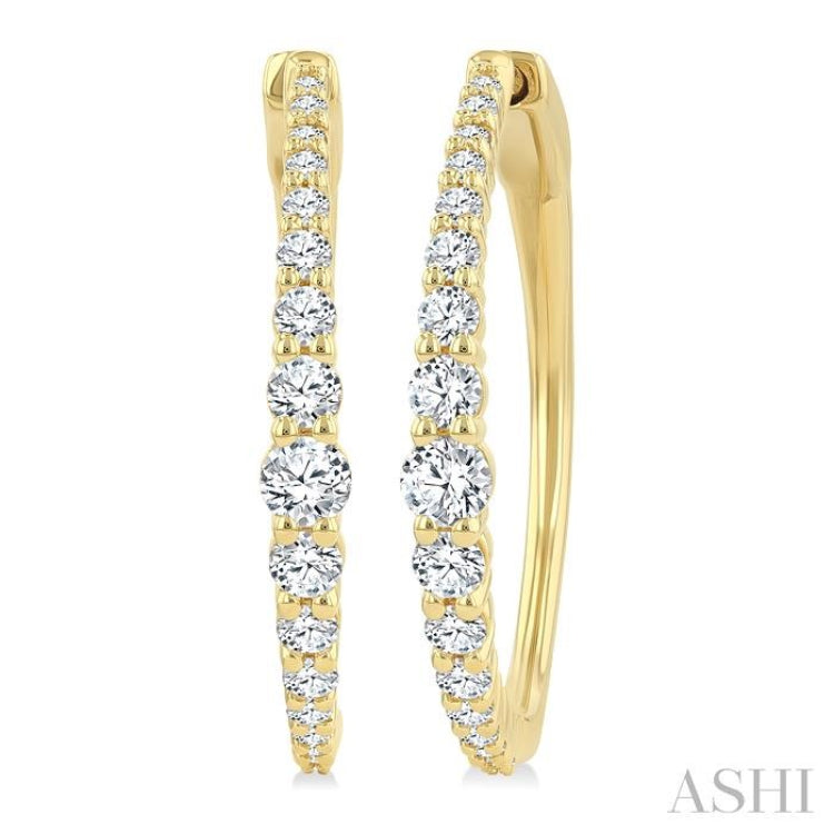 1 Ctw Round Cut Diamond Graduated Riviera Hoop Earrings in 14K Yellow Gold