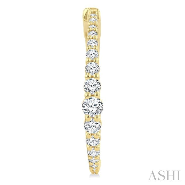 1 Ctw Round Cut Diamond Graduated Riviera Hoop Earrings in 14K Yellow Gold