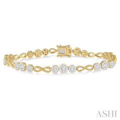 2 1/2 Ctw Tri-Mount Set & Milgrain Infinity Connector Lovebright Round Cut Diamond Bracelet in 14K Yellow and White Gold