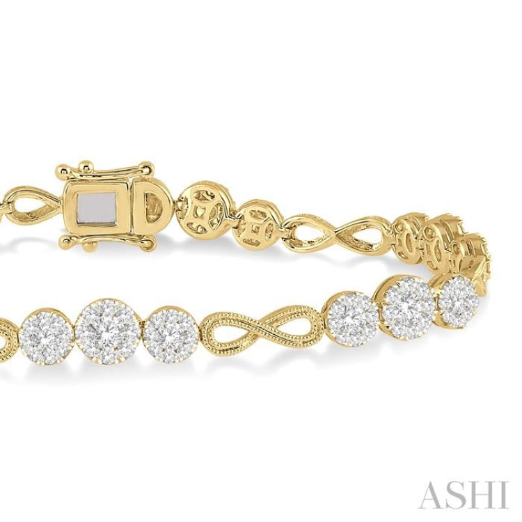 2 1/2 Ctw Tri-Mount Set & Milgrain Infinity Connector Lovebright Round Cut Diamond Bracelet in 14K Yellow and White Gold