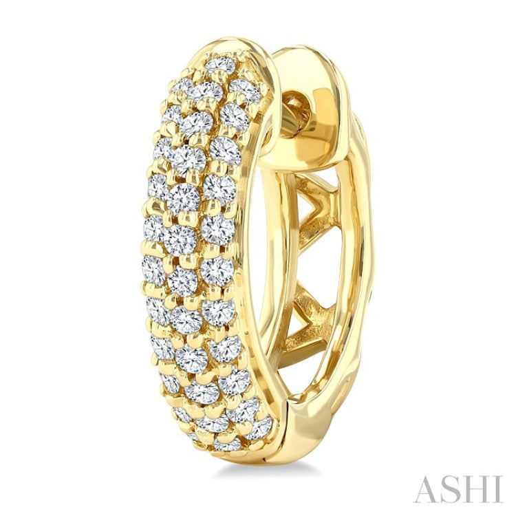 1/2 Ctw Triple Row Round Cut Diamond Fashion Huggies in 14K Yellow Gold
