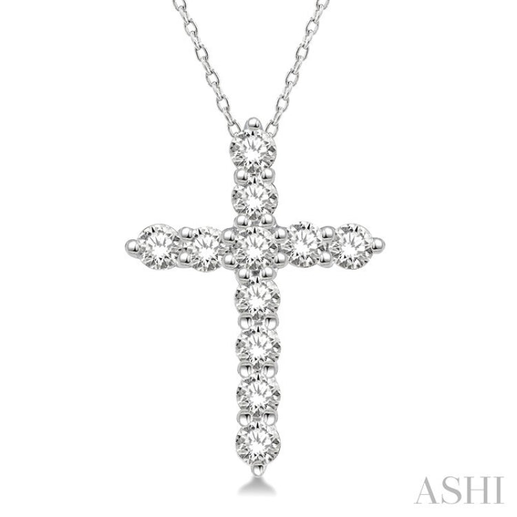 1/2 Ctw Round Cut Diamond Cross Pendant in 14K White Gold with Chain