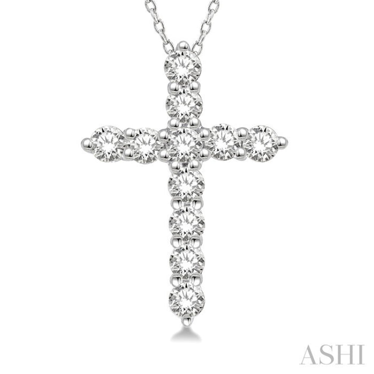 1/2 Ctw Round Cut Diamond Cross Pendant in 14K White Gold with Chain