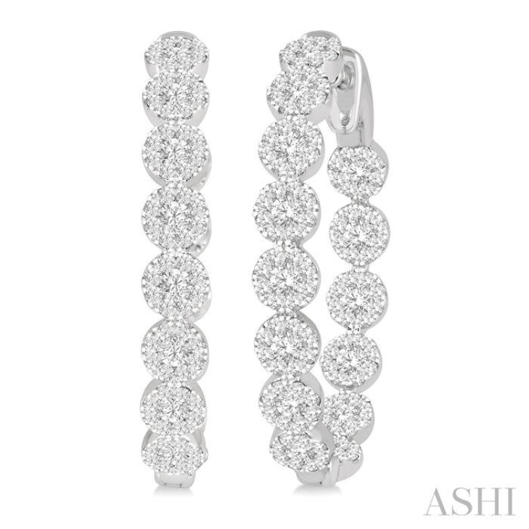 2 Ctw Circular Link Lovebright In-Out Round Cut Diamond Hoop Earring in 14K White Gold