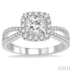 1/2 Ctw Diamond Engagement Ring with 1/4 Ct Princess Cut Center Stone in 14K White Gold