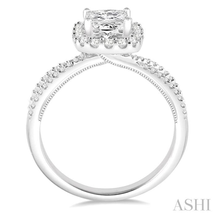 1/2 Ctw Diamond Engagement Ring with 1/4 Ct Princess Cut Center Stone in 14K White Gold