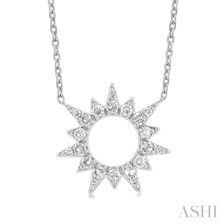 1/5 Ctw Sunburst Round Cut Diamond Fashion Pendant With Chain in 10K White Gold